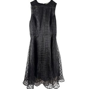 Fehaute Womens Black Sheer Grid Organza Sleeveless Dress 6 Whimsigoth *no belt